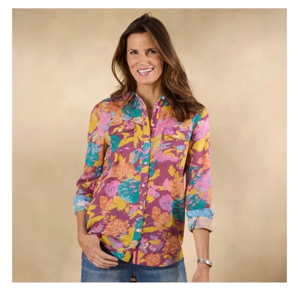 Sundance Floral Joy Colorful Button Down Shirt Boho Western Cottagecore Cotton